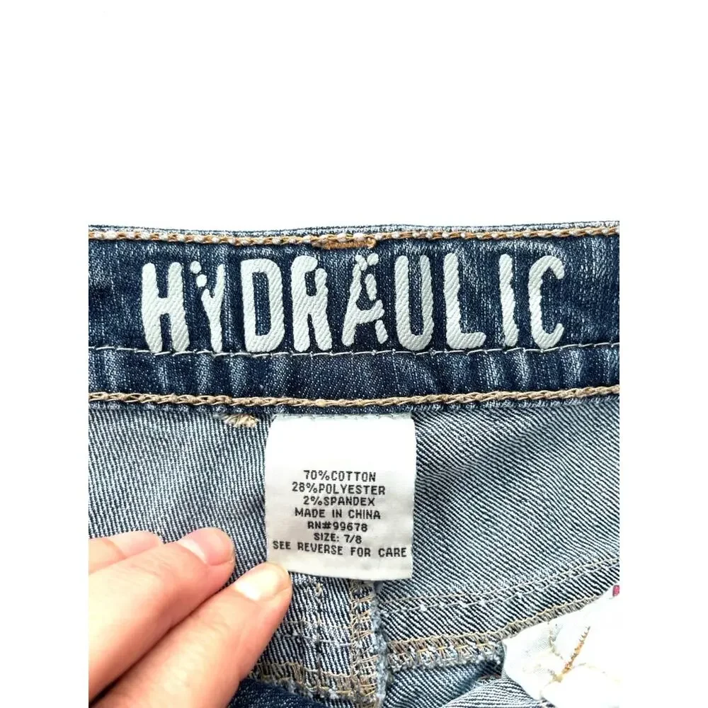 y2K Hydraulic Women's Jean Shorts Embellished Back Flap Pockets White Stitching